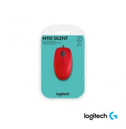 Mouse Logitech M110 Silent - Cableado, USB, Óptico, 1000 dpi, Rojol