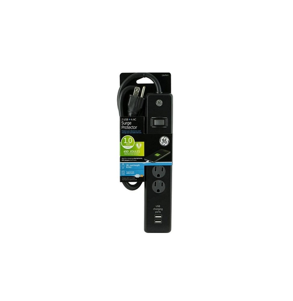 Regleta General Electric Protector de picos 4 Tomas 450J / 2 x USB 13478