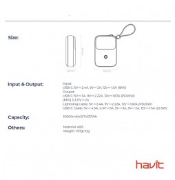 Batería Backup HAVIT PB5215 - 10,000 mAh NEGRO