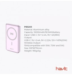 Batería Backup HAVIT PB5203 - 10,000 mAh CARGA INALABRICA