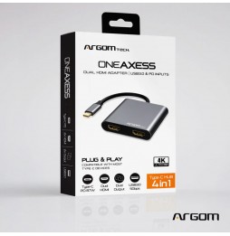 Adaptador ARGOM HDMI dual 4 en 1 One Axess con USB 3.0  ARG-UB-0182  A00651 W