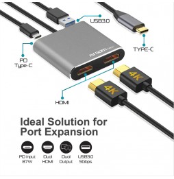 Adaptador ARGOM HDMI dual 4 en 1 One Axess con USB 3.0  ARG-UB-0182  A00651 W