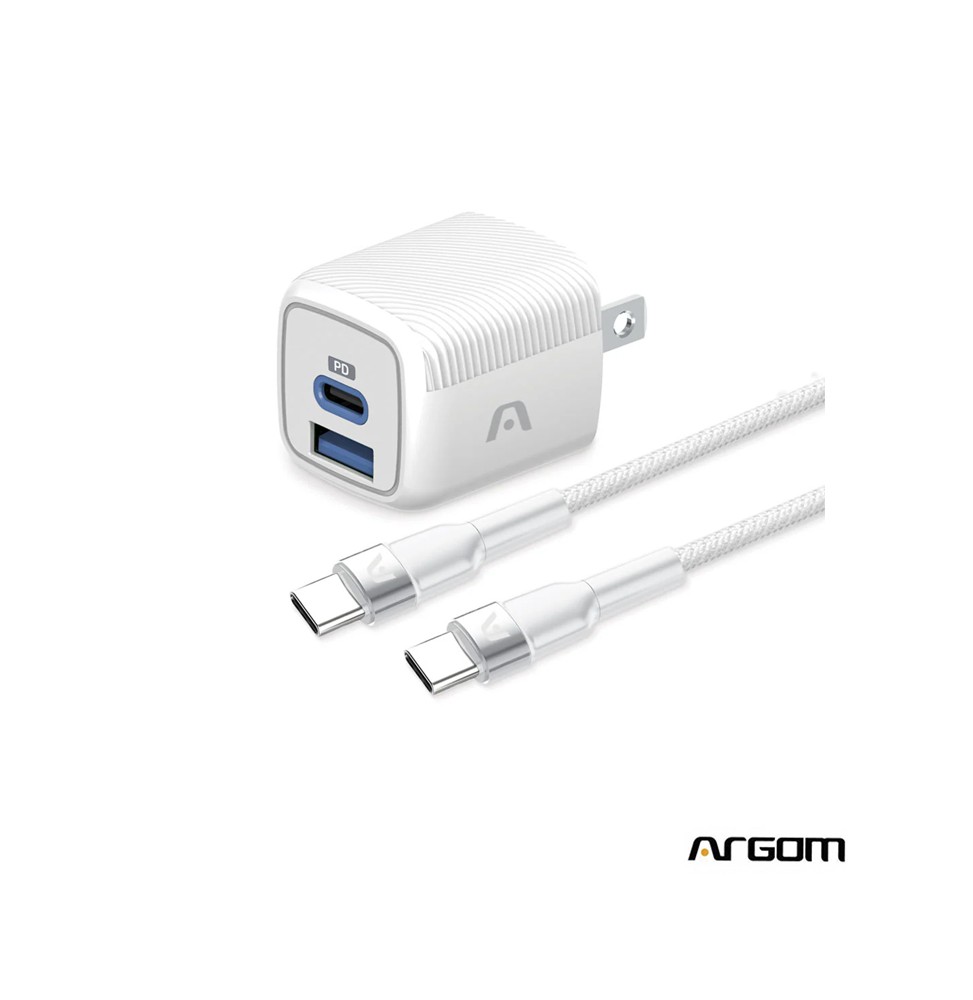 Cargador ARGOM VOLTA P40 38W / 2 PUERTOS + CABLE TIPO-C ARG-AC-0155WT