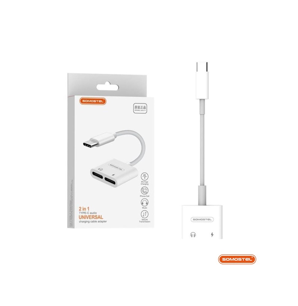 ADAPTADOR  CARGA Y AUDIO UNIVERSAL Tipo-C 2 en 1 SOMOSTEL