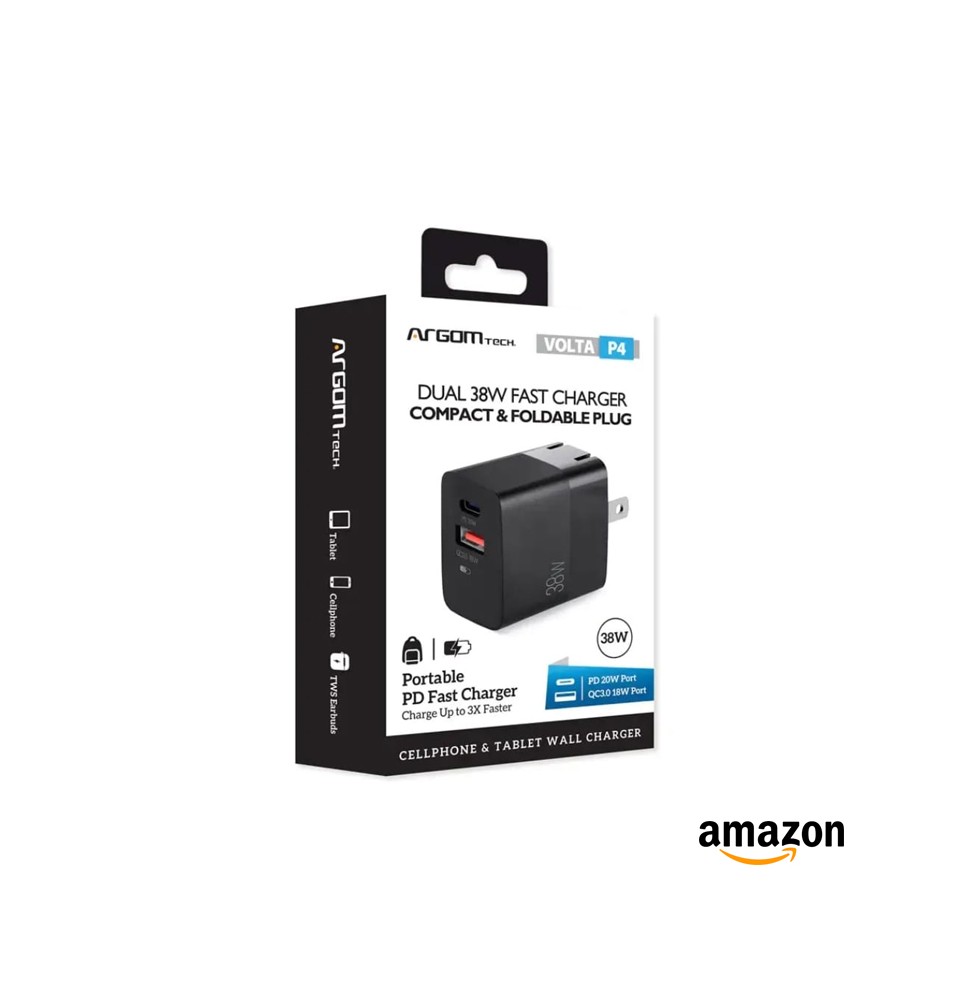 Cargador Rápido Dual Argom Tech Volta P4 de 38W