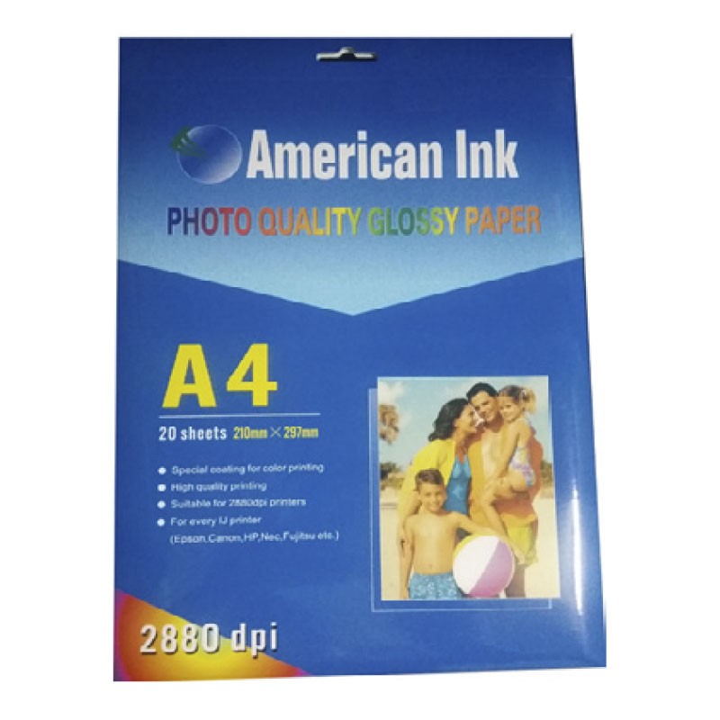 Papel Fotográfico A4 Glossy 20H American Ink